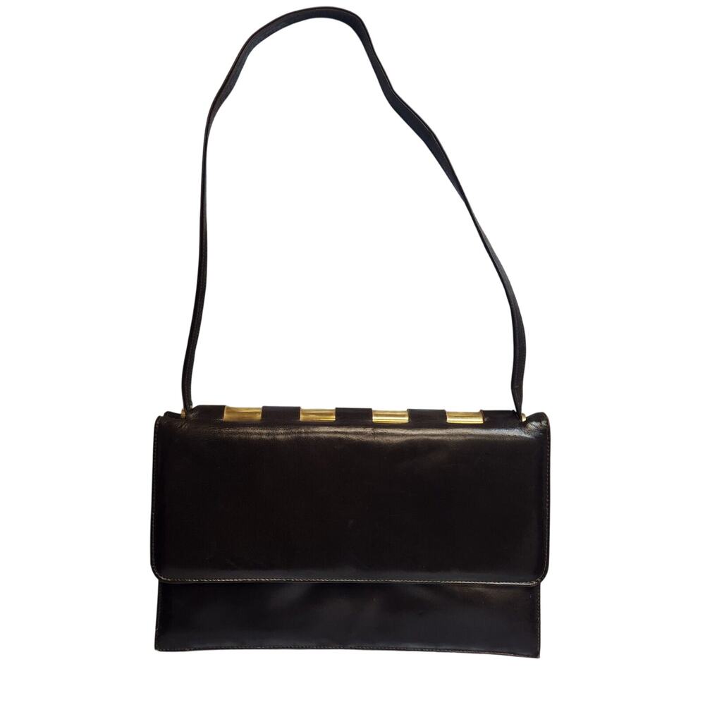 Vintage Nicholas Reich Womens Brown Leather w Gold Hardware Shoulder Purse